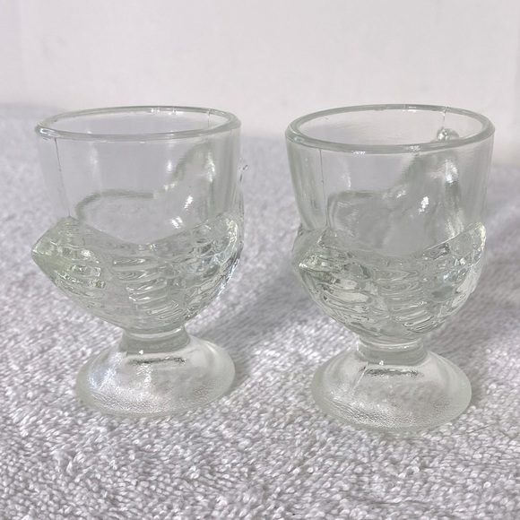 Vintage Clear Glass Chicken Shaped Egg Cups Shot Glasses x2 - Picture 4 of 8